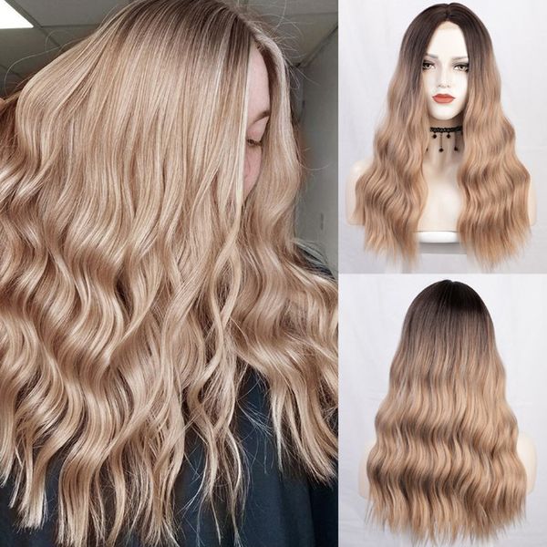 long brown ombre wavy synthetic wigs natural hair lace front wigs for women heat resistant daily cosplay wigs, Black
long brown ombre wavy synthetic wigs natural hair lace front wigs for women heat resistant daily cosplay wigs, Black