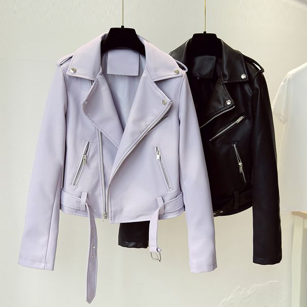 2021 new with belt short jacket women slim turn down collar purple faux leather coat spring autumn ladies biker moto pu jackets 3rk6, Black
2021 new with belt short jacket women slim turn down collar purple faux leather coat spring autumn ladies biker moto pu jackets 3rk6, Black