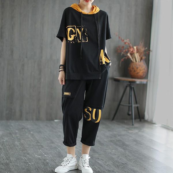 women's two piece pants fairynatural korean fashion punk style pieces suits ladies casual loose sets women cotton and summer autumn, White
women's two piece pants fairynatural korean fashion punk style pieces suits ladies casual loose sets women cotton and summer autumn, White