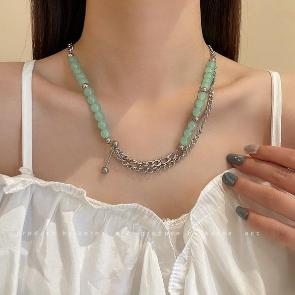 chains european and american niche design sense mint green stone necklace irregular splicing ins trend hip hop female, Silver
chains european and american niche design sense mint green stone necklace irregular splicing ins trend hip hop female, Silver
