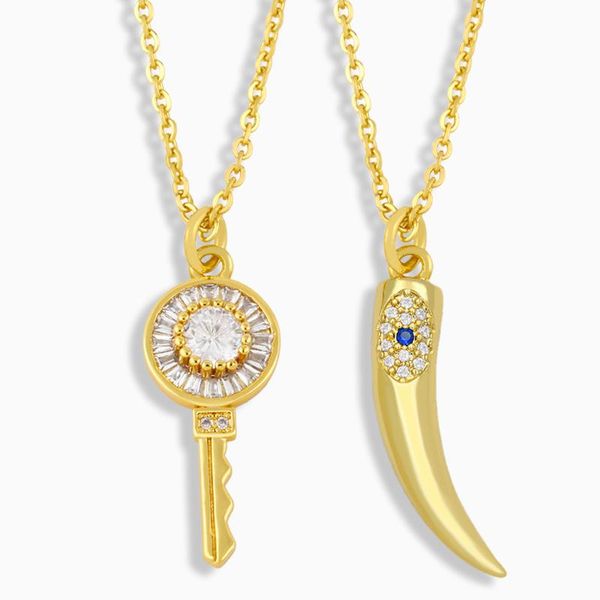 pendant necklaces flola micro pave key necklace for women evil eye horn zirconia cz copper design gold plated jewelry nket93, Silver
pendant necklaces flola micro pave key necklace for women evil eye horn zirconia cz copper design gold plated jewelry nket93, Silver