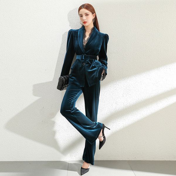 new arrival fashion women ol professional temperament lace velvet blazer jacket and straight pant blue slim two piece set d7ej, Black;gray
new arrival fashion women ol professional temperament lace velvet blazer jacket and straight pant blue slim two piece set d7ej, Black;gray