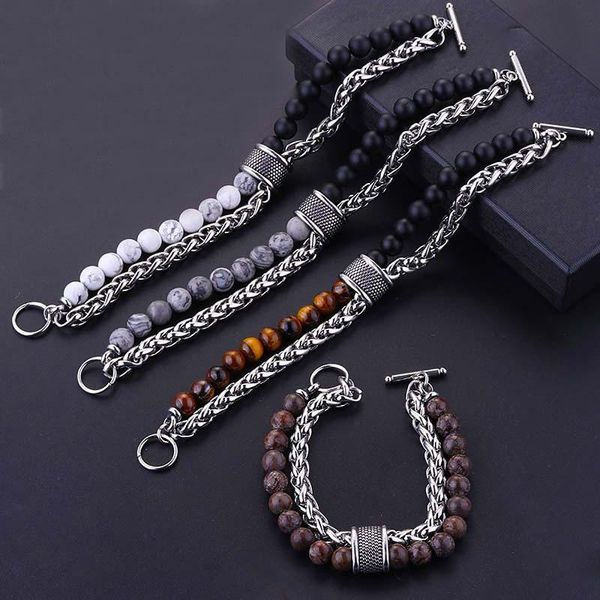 beaded, strands tiger eye bracelet men natural stone beads chain on hand stainless steel double layer hip hop wholesale, Black
beaded, strands tiger eye bracelet men natural stone beads chain on hand stainless steel double layer hip hop wholesale, Black