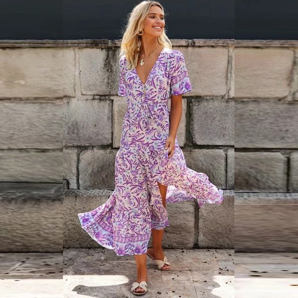 2021 new purple floral print long women dresses bohemian cotton rayon deep v neck summer dress holiday drawstring vestidos 3815, White
2021 new purple floral print long women dresses bohemian cotton rayon deep v neck summer dress holiday drawstring vestidos 3815, White