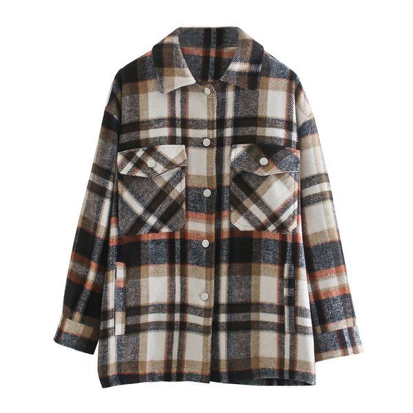 2021 women plaid tweed jacket pocket side slit ladies long sleeve loose coat female outerwear chic new ey9a, Black;brown
2021 women plaid tweed jacket pocket side slit ladies long sleeve loose coat female outerwear chic new ey9a, Black;brown