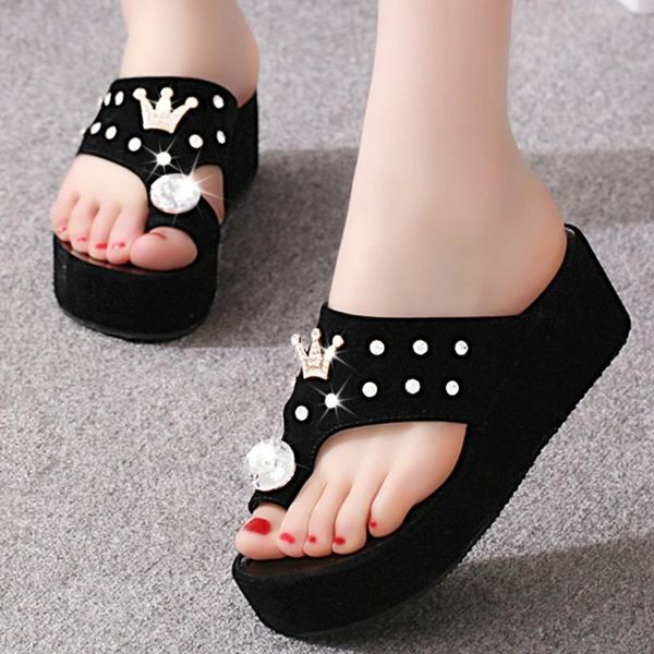 slippers fashion crystal women thick soles soft bottom slides open toe ankle wedges sandals ladies non-slip solid slide, Black 
slippers fashion crystal women thick soles soft bottom slides open toe ankle wedges sandals ladies non-slip solid slide, Black