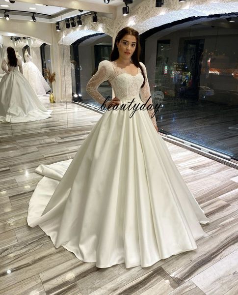 ivory long sleeve wedding dress lace satin big size pshoot scoop neck lace bridal gown sheer neckline sweep train middle east arabic style l, White
ivory long sleeve wedding dress lace satin big size pshoot scoop neck lace bridal gown sheer neckline sweep train middle east arabic style l, White