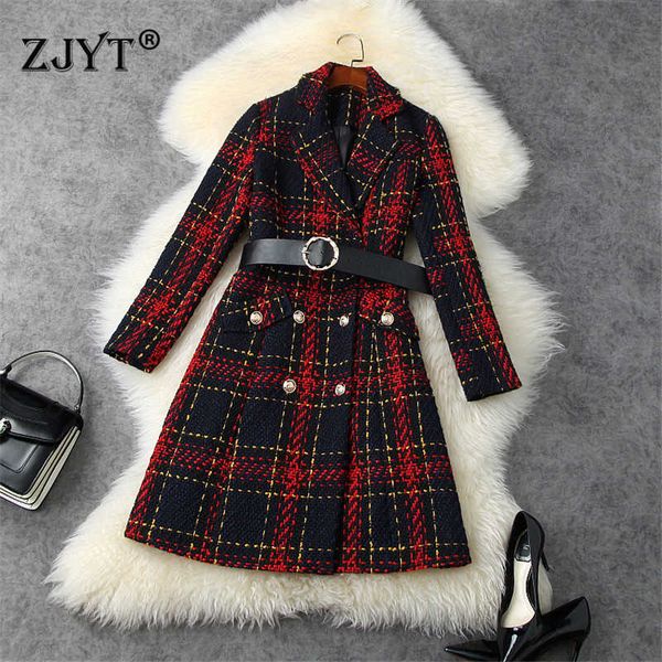 british style vintage plaid tweed woolen coats autumn winter jackets elegant designers full sleeve wool blend long outerwear 210601, Black
british style vintage plaid tweed woolen coats autumn winter jackets elegant designers full sleeve wool blend long outerwear 210601, Black