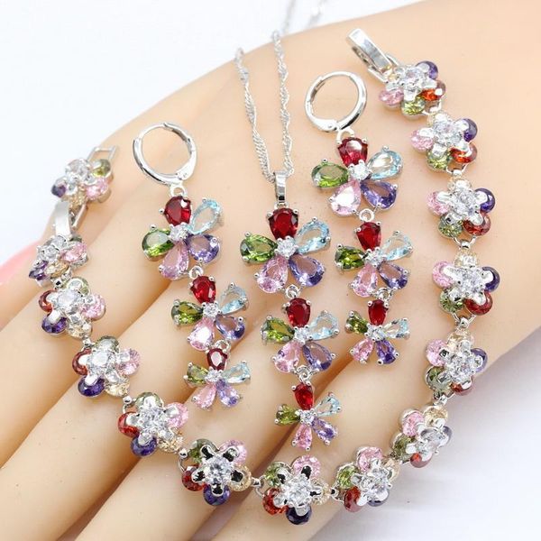 earrings & necklace multicolor cubic zieconia silver color jewelry sets for women flower shape long pendant bracelet gift box
earrings & necklace multicolor cubic zieconia silver color jewelry sets for women flower shape long pendant bracelet gift box