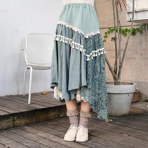 spring mori girl japanese womens skirts sweet vintage clothing lace patchwork irregular mid calf length female kawaii a296, Black
spring mori girl japanese womens skirts sweet vintage clothing lace patchwork irregular mid calf length female kawaii a296, Black