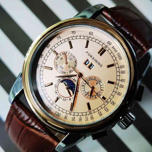 case phaserose gold furnishing moon brown leather band men watches fire luxury auotmatic mechanical for, Slivery;brown 
case phaserose gold furnishing moon brown leather band men watches fire luxury auotmatic mechanical for, Slivery;brown