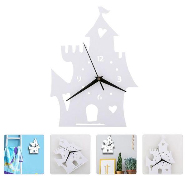 wall clocks 1pc kids room silent clock decor cartoon castle pvc mute hanging