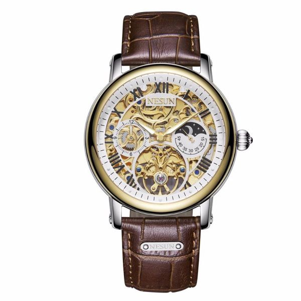 wristwatches nesun brand men's watch hollow luxury automatic mechanical fashion multifunctional moon phase waterproof luminous watches, Slivery;brown
wristwatches nesun brand men's watch hollow luxury automatic mechanical fashion multifunctional moon phase waterproof luminous watches, Slivery;brown
