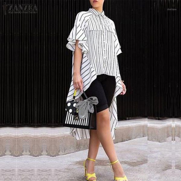 women's blouses & shirts women's summer flare sleeve striped blouse elegant women asymmetrical hem shirt high low blusas lapel nec, White
women's blouses & shirts women's summer flare sleeve striped blouse elegant women asymmetrical hem shirt high low blusas lapel nec, White