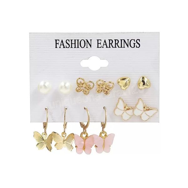 6 pair set creative butterfly stud earrings womens metal white dripping pink earring, Golden;silver
6 pair set creative butterfly stud earrings womens metal white dripping pink earring, Golden;silver