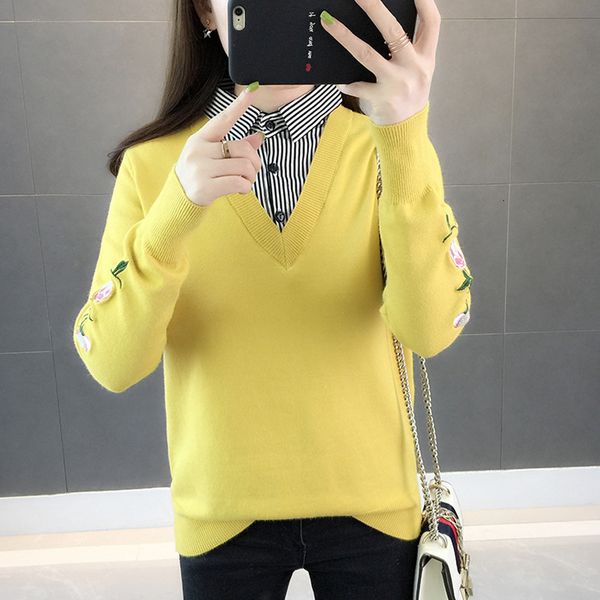2021 new women korean casual v-neck sweater long sleeve autumn winter female knit jumper solid basic fake two pullovers ladies 0942, White;black
2021 new women korean casual v-neck sweater long sleeve autumn winter female knit jumper solid basic fake two pullovers ladies 0942, White;black