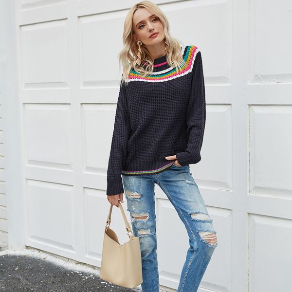 2021 women raiow striped collar new casual o-neck long sleeve knitted clothing ladies puls size vintage sweater d95e, White;black
2021 women raiow striped collar new casual o-neck long sleeve knitted clothing ladies puls size vintage sweater d95e, White;black