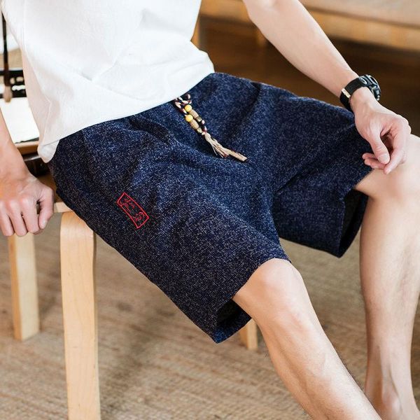 men's shorts linen casual summer 2021 capris chinese style beach pants loose cotton embroidered, White;black
men's shorts linen casual summer 2021 capris chinese style beach pants loose cotton embroidered, White;black