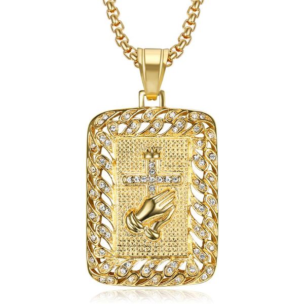 pendant necklaces hip hop iced out praying hands cross & chains for men gold color stainless steel necklace christian jewelry drop, Silver
pendant necklaces hip hop iced out praying hands cross & chains for men gold color stainless steel necklace christian jewelry drop, Silver