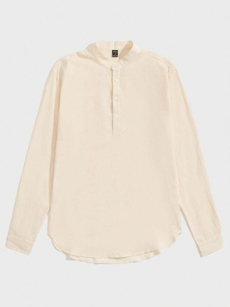 men solid half button placket shirt b15c#, White;black