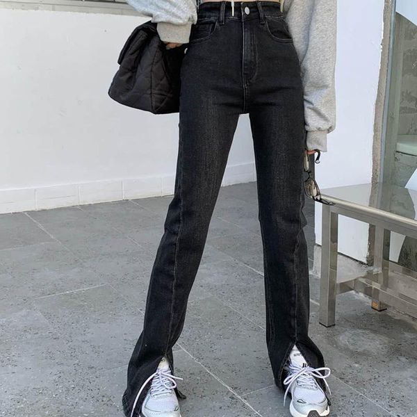 women's jeans korean style high wasit black women casual split hem pants female chic trousers womens 2021 spring, Blue
women's jeans korean style high wasit black women casual split hem pants female chic trousers womens 2021 spring, Blue