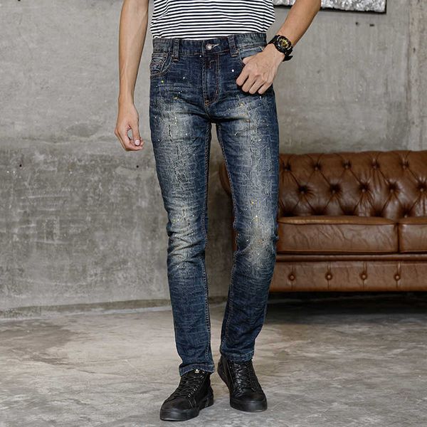 men's jeans fashion streetwear men slim fit elastic destroyed ripped painted designer hip hop long pants hombre 5wxy, Blue
men's jeans fashion streetwear men slim fit elastic destroyed ripped painted designer hip hop long pants hombre 5wxy, Blue