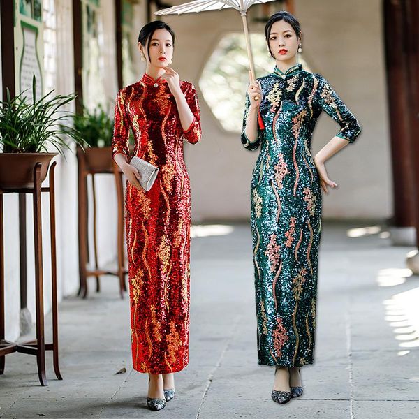 ethnic clothing autumn velour sequin seven points sleeve cheongsam women slim velvet qipao elegant evening party dress vestidos oversize 6xl, Red
ethnic clothing autumn velour sequin seven points sleeve cheongsam women slim velvet qipao elegant evening party dress vestidos oversize 6xl, Red