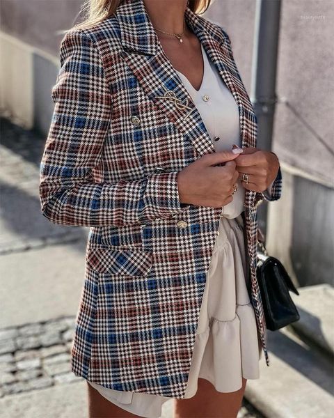 women's suits & blazers plaid lapel collar double breasted flap detail blazer women autumn 2021 fashion, White;black
women's suits & blazers plaid lapel collar double breasted flap detail blazer women autumn 2021 fashion, White;black