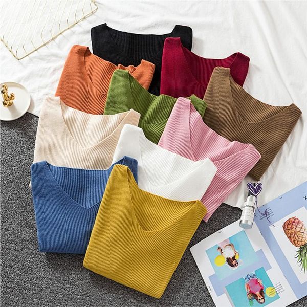 women's sweaters lucyever v-neck knitted sweater women fashion elasticity slim black woman 2021 winter casual solid pull femme shirt, White;black
women's sweaters lucyever v-neck knitted sweater women fashion elasticity slim black woman 2021 winter casual solid pull femme shirt, White;black