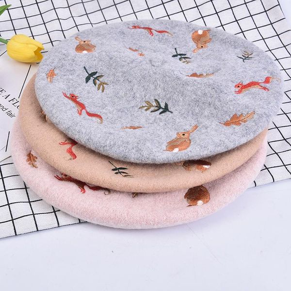 berets autumn and winter squirrel leaves embroidered wool beret artist hat, Blue;gray
berets autumn and winter squirrel leaves embroidered wool beret artist hat, Blue;gray