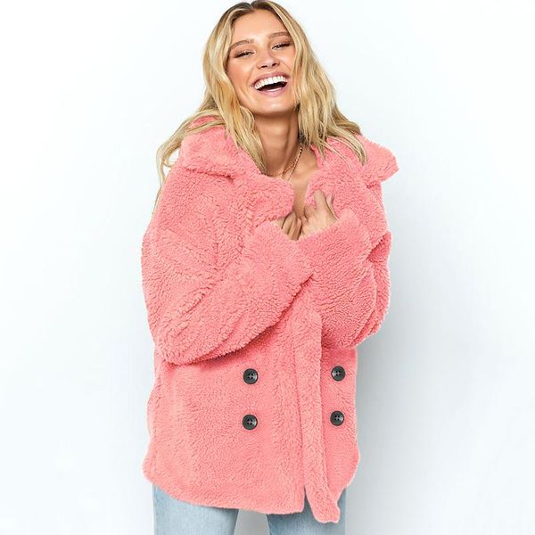 women's fur & faux elegant buttons big lapel pink coat autumn winter artificial outerwear soft warm plush jacket fashion streetwear, Black
women's fur & faux elegant buttons big lapel pink coat autumn winter artificial outerwear soft warm plush jacket fashion streetwear, Black