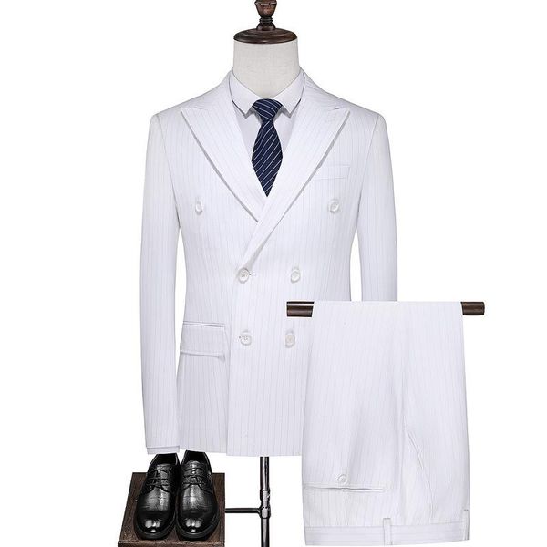 men's suits & blazers men suit slim fit stripes for double breasted blazer pants vest gentlemen business casual formal wear, White;black
men's suits & blazers men suit slim fit stripes for double breasted blazer pants vest gentlemen business casual formal wear, White;black