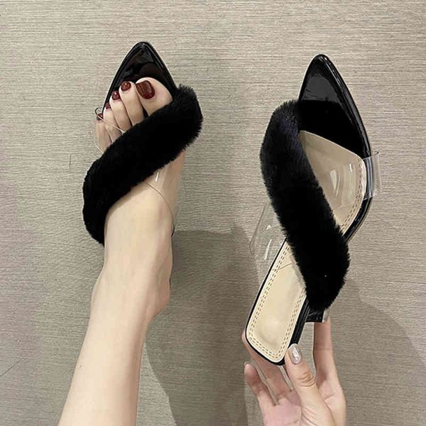 2021 women pumps cross slim high heel sandals fashion fur open toe slippers pointed xury prom woman sho, Black
2021 women pumps cross slim high heel sandals fashion fur open toe slippers pointed xury prom woman sho, Black