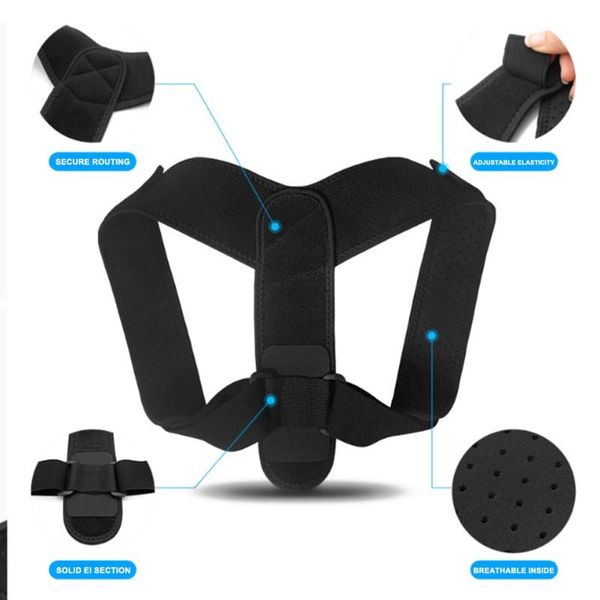 back support adjustable posture corrector men women upper brace sports safety for clavicle to neck, and shoulder, Black;blue
back support adjustable posture corrector men women upper brace sports safety for clavicle to neck, and shoulder, Black;blue
