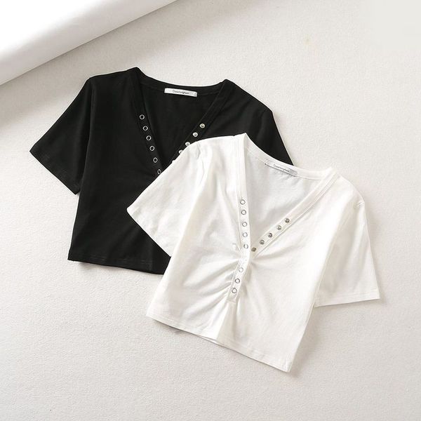 t shirt 2021 fashion v-neck short sleeve single breasted solid slim net red star, White
t shirt 2021 fashion v-neck short sleeve single breasted solid slim net red star, White