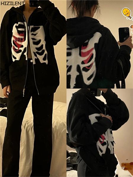 zippered hoodie harajuku korean style loose skull print gothic grunge long-sleeved hooded jacket solid color retro shirt student girl top, Black
zippered hoodie harajuku korean style loose skull print gothic grunge long-sleeved hooded jacket solid color retro shirt student girl top, Black