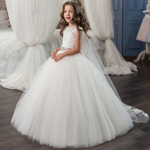 new cloaked ivory white lace diamond sleeveless spotless childrens wedding dress for birthday performance, White;pink
new cloaked ivory white lace diamond sleeveless spotless childrens wedding dress for birthday performance, White;pink