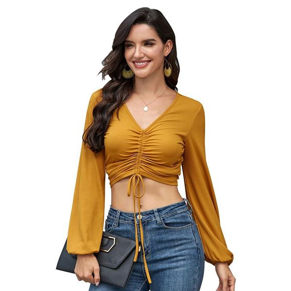 women's t-shirt autumn spring style fashion long-sleeved v-neck drawstring ladies summer clothes, White
women's t-shirt autumn spring style fashion long-sleeved v-neck drawstring ladies summer clothes, White