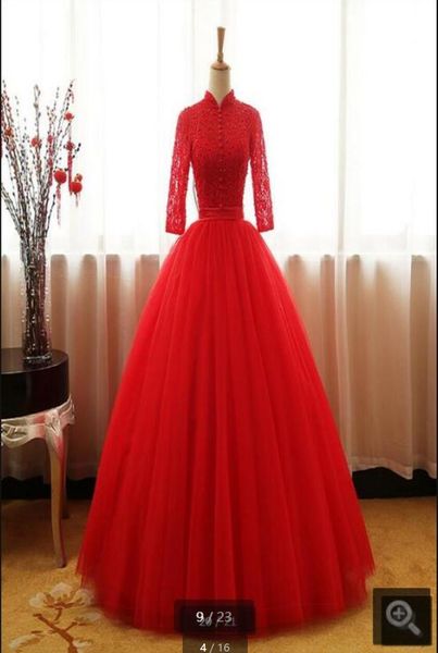 2021 real picture red lace tulle ball gown wedding dress 3/4 sleeve high neckline elegant bride dress hollow back beaded wedding gowns, White
2021 real picture red lace tulle ball gown wedding dress 3/4 sleeve high neckline elegant bride dress hollow back beaded wedding gowns, White