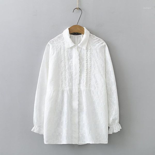 plus size women's full cotton blouse long sleeved floral embroidery ladies vintage blusas blouses & shirts, White
plus size women's full cotton blouse long sleeved floral embroidery ladies vintage blusas blouses & shirts, White