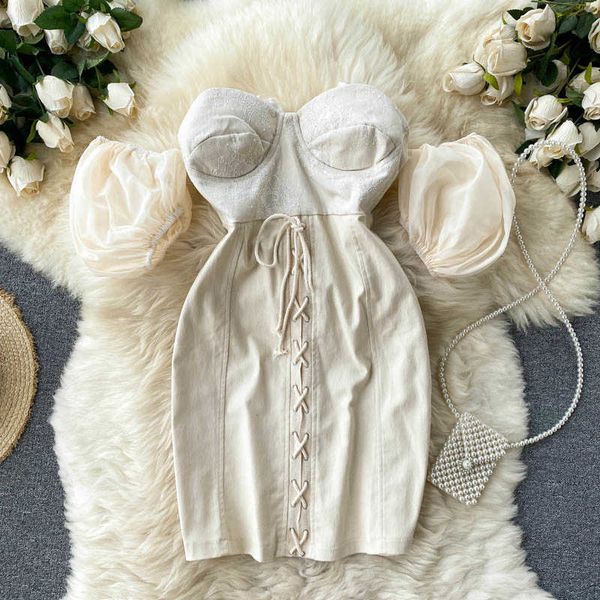 strapless bodycon mini dress women summer beige drawstring off shoulder puff sleeve high waist party vestidos female 2021 y0603, Black;gray
strapless bodycon mini dress women summer beige drawstring off shoulder puff sleeve high waist party vestidos female 2021 y0603, Black;gray