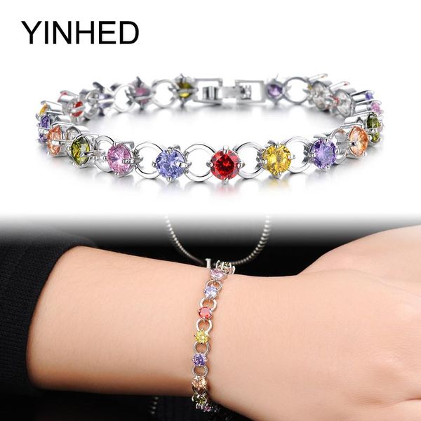 link, chain yinhed gift for girlfriend white gold color colorful & transparent cubic zirconia charm bracelets women zs943, Black
link, chain yinhed gift for girlfriend white gold color colorful & transparent cubic zirconia charm bracelets women zs943, Black