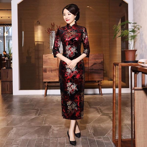 ethnic clothing gold velour print wedding cheongsam long chinese dress oriental style robe orientale velvet qipao, Red
ethnic clothing gold velour print wedding cheongsam long chinese dress oriental style robe orientale velvet qipao, Red