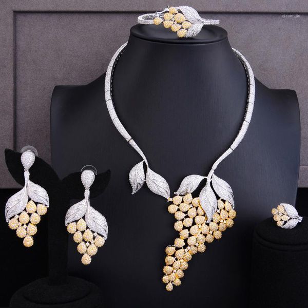 earrings & necklace godki luxury grape floral 4pcs dubai jewelry sets for women wedding cubic zircon crystal cz african bridal, Silver
earrings & necklace godki luxury grape floral 4pcs dubai jewelry sets for women wedding cubic zircon crystal cz african bridal, Silver