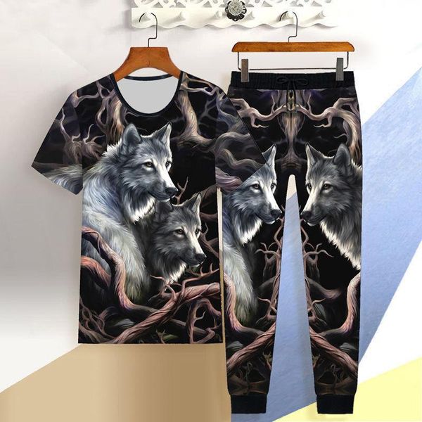 men's tracksuits sportswear suit male 3d wolf head short-sleeved casual slim t-shirt trousers chinese dragon 2-piece set, Gray
men's tracksuits sportswear suit male 3d wolf head short-sleeved casual slim t-shirt trousers chinese dragon 2-piece set, Gray