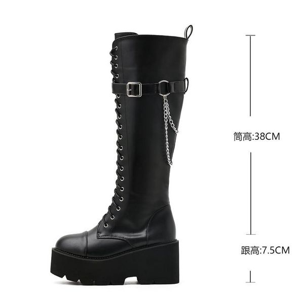 boots women long knee shoes chunky heels autumn winter brand designer platform belt buckle chain, Black
boots women long knee shoes chunky heels autumn winter brand designer platform belt buckle chain, Black