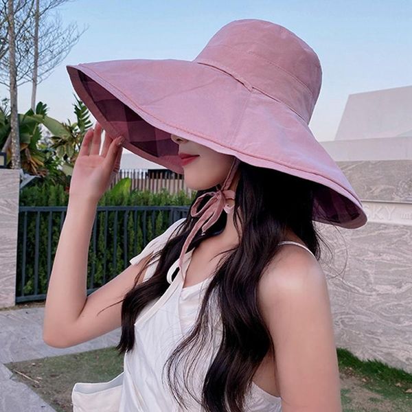 wide brim hats double-sided wear women bucket hat foldable wide-brim panama beach outdoor anti-uv dome casual cotton plaid sun, Blue;gray
wide brim hats double-sided wear women bucket hat foldable wide-brim panama beach outdoor anti-uv dome casual cotton plaid sun, Blue;gray