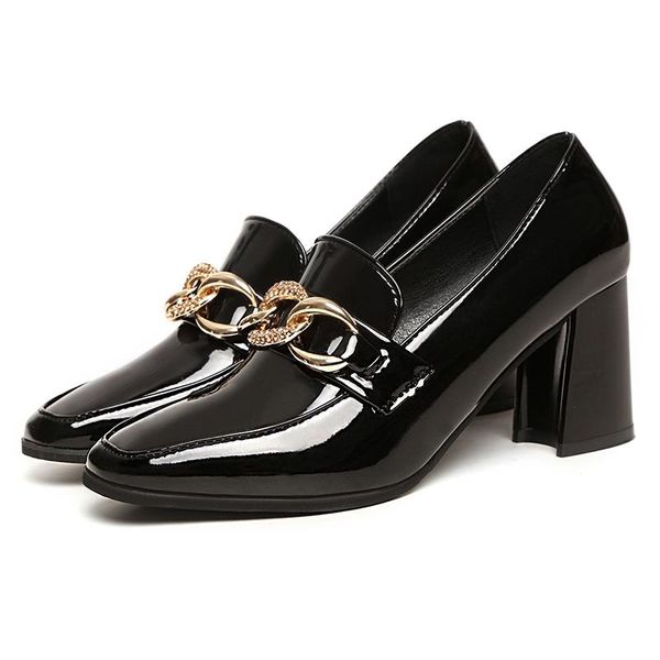 dress shoes rimocy fashion metal chain square heels pumps women british style patent leather office woman pointed toe slip on loafers, Black
dress shoes rimocy fashion metal chain square heels pumps women british style patent leather office woman pointed toe slip on loafers, Black