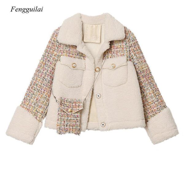 women's jackets loose fit lamb wool tweed split short jacket lapel long sleeve women coat fashion tide spring autumn 2021, Black;brown 
women's jackets loose fit lamb wool tweed split short jacket lapel long sleeve women coat fashion tide spring autumn 2021, Black;brown