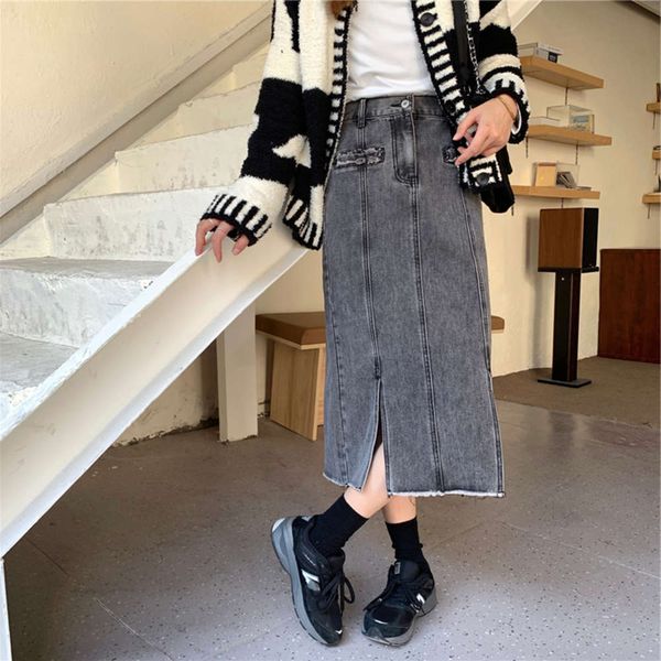 2021new washed grey denim skirt in spring 2021, Blue
2021new washed grey denim skirt in spring 2021, Blue